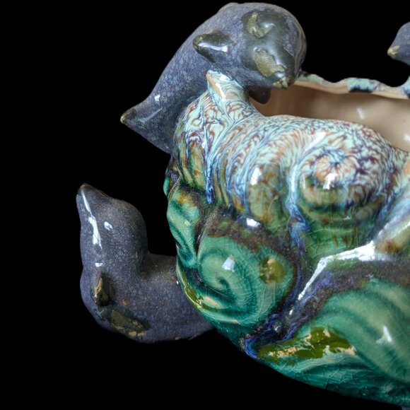 Dolphin Ceramic Vintage Majolica Cachepot GUC* - Picture 4 of 7
